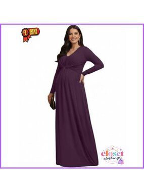 KOH KOH Long Sleeve Flowy Maxi Dress Maternity Elegant